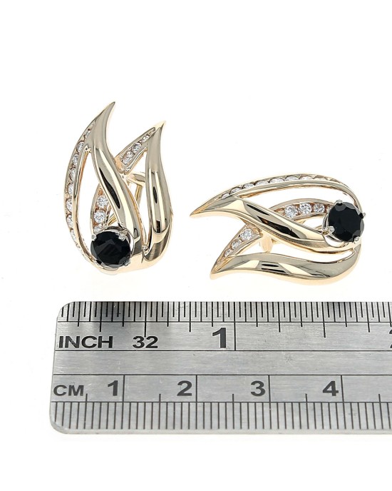 Black Onyx and Diamond Crossover Teardrop Earrings